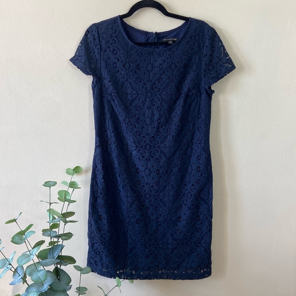 Dark Navy Blue J. Crew Lace Dress Short BodyCon 8 Lacey Mini Sheath preppy